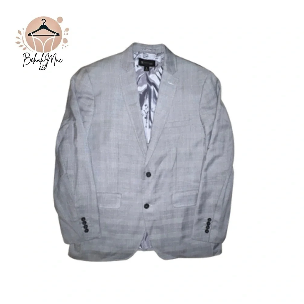 INC International Concepts Slim Fit Men’s Blazer L Gray Plaid Button-Up Jacket